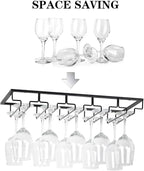 Wine Glass Rack - Under Cabinet Stemware Wine Glass Holder Glasses Storage Hanger 2 Pack Metal Organizer for Bar Kitchen 5 Rows Black