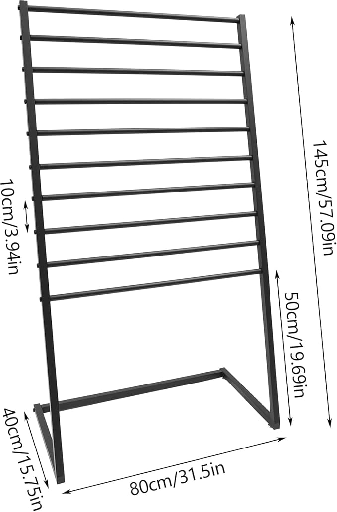 Scarf Display Stand, 10 Tier Metal Scarf Holder Organizer, Freestanding Scarf Rack, for Hanging Towels, Scarves, Clothes, Shawls, Blankets, Bandana, for Commercial Clothing Retail Store (Black)