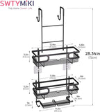SWTYMIKI Over the Door Shower Caddy Hanging with Double Soap Holder, Hanging Shower Organizer with 16 Hooks, No Drilling Shower Shelves Over Door, Bathroom Rack and Storage, Black