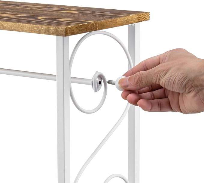 MyGift Toilet Paper Holder Stand with Shelf, Bathroom Table Stand Storage with Magazine Holder Basket, Scrollwork Design, White Metal