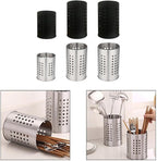 FABULETTA Stainless Steel Utensil Holder for Kitchen Countertop, Cutlery Drainer Rack with Drain Hole, Rust-Resistant Vertical Organizer Stand for Spoons and(Silver Medium)