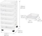IRIS USA Plastic Drawer Storage Organizer Rolling Cart, with Wheels Casters, 6-Drawers, for Classroom Art Craft Supplies Dresser Closet Bathroom Laundry Room, White/Clear