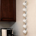 White Wall-Mounted Coffee Cup Holder - Narrow Space Design Mug Rack for Kitchen & Office - Organize & Display 6 Mugs or Water Bottles - Easy Install Space Saver Home Decor