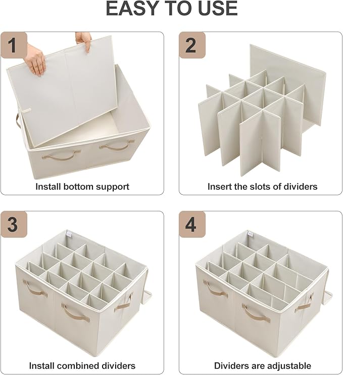 Shoe Organizer for Closet 2 Pack, Foldable Shoe Box with Adjustable Dividers and Clear Cover, Space Saving Shoe Storage Organizer Cabinet with Reinforced Handles, Fits 32 Pairs Beige TP12Y