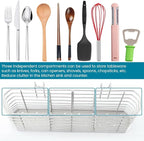 Utensil Drying Rack, 304 Stainless Steel Utensil Organizer Holder No Drilling Kitchen Drainage Basket with 3 Divided Compartments(COLOR:Silver)