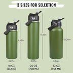 32oz Insulated Stainless Steel Water Bottle, Wide Mouth Double Wall Vacuum, Silicone Straw, Sweat & Leak Proof, BPA Free Insulated Water Flask for Travel, Keep Cold 24h Hot 12h, Green