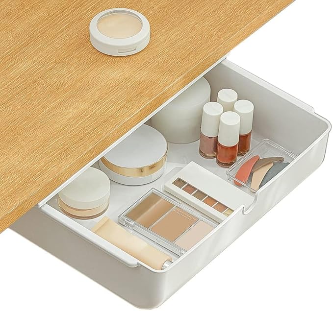 Poeland Under Desk Drawer Self-Stick Storage Organizer for Office Home School, Holders for Desk Accessories, Large Size, White