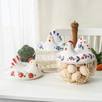 oskas Chicken Egg Holder, Fresh Egg Storage Basket Countertop,Decorative Ceramic Lid with Wire Basket,Holds 2 Dozen Egg, White3