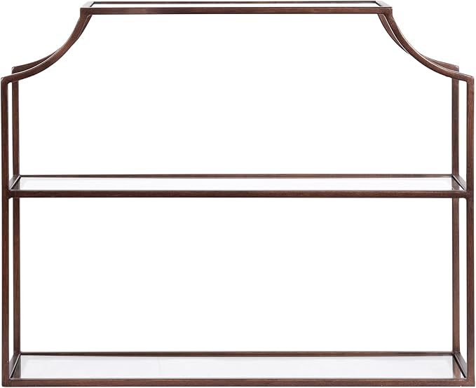 Kate and Laurel Ciel Modern Glam Wide Two-Tier Wall Shelf, 24 x 20, Bronze, Tiered Bathroom Shelves for Over the Toilet Storage or Bedroom Makeup Organizer