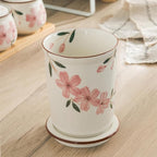 WAIT FLY Sakura Porcelain Kitchen Utensil Holder with Bottom Flatware Storage Organizer Utensil Crock for Countertop Kitchen Counter Decor