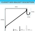 6 PCS Heavy Duty Closet Rod Bracket, 11 x 11 Inch Closet Shelf Brackets,Supports 300 lbs,Wall Mount Closet Rod Supports Bracket Hook with Screws, Closet Rod Holders for Home and Closet Decor(Black)
