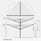 Brabantia Lift-O-Matic Outdoor 4 Arm Clothesline (164 ft/Ø 1.8") Height Adjustable, Folding Clothes Drying Rack + Ground Spike, Cover + Bag of Clothespins (Anthracite)