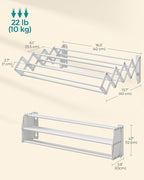 SONGMICS Clothes Drying Rack, Wall-Mounted Drying Rack Clothing, Small Accordion Laundry Rack, 9 Staggered Hanging Rods, Expandable and Retractable, Cloud White ULLR802W01