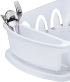 Tribello Sink Dish Drying Rack, Large Heavy Duty Hard Plastic Sink Set with Drainer (White) - Made in USA