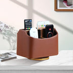 Remote Control Holder, Swivel Desk Organizer and Accessories Decorations for Living Room, PU Leather Room Decor Aesthtic, Bedside Table Organizer Remotes Caddy for TV Controllers/ Stationery