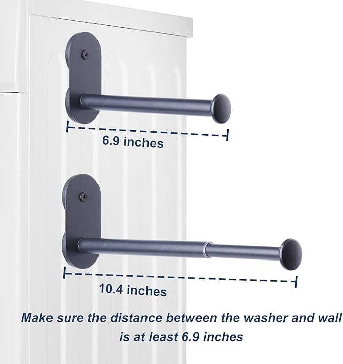 Extendable Magnetic Hanger Holder for Laundry Room, Clothes Hanger Orangizer Rack for Side of Washer or Dryer, Space Saving Laundry Storage, Black Pack of 2
