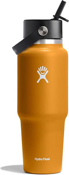 Hydro Flask Travel Water Bottle - Insulated Stainless Steel - Wide Straw Lid, Non Spill, Leakproof in 32 Oz Fossil Brown