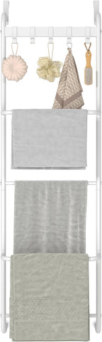 5 Tier Over The Door Towel Racks for Bathroom Wet Towel Drying Rack Clothing Storage Holder with Hooks (White, 5 Tier)