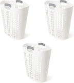 Gracious Living Easy Carry Flex Hamper, Large 87.5 Liter Lightweight Plastic Ventilated Laundry Basket Clothes Bin with Handles, White 3 Pack