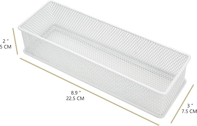 Annova Mesh Stackable Drawer Cabinet and Shelf Organizer Bins Storage Basket School Office Supply Holder Tray- Set of 2 (White, 3x9x2 Inch)