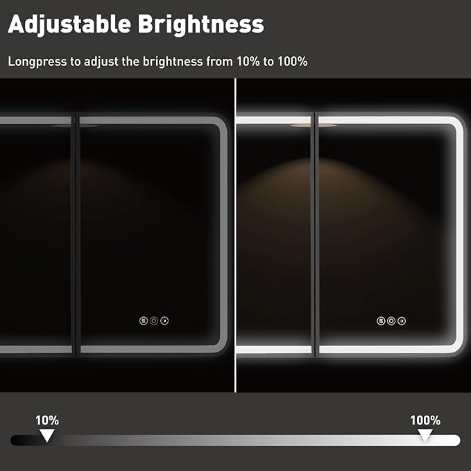 36 x 30 Inch LED Medicine Cabinet with Mirror, UL Certified Dimmable Lighted Bathroom Mirror Cabinet, Anti-Fog & Memory Function, 3 Color Modes, Recessed or Wall Mounted, Adjustable Shelf, Black