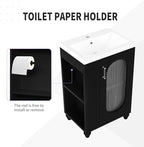 20" Small Bathroom Vanity with Sink and Glass Door,Storage Shelf & Toilet Paper Holder,Solid Wood & MDF Modern Single Bathroom Sink Cabinet with Glass Door Freestanding,Black