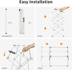 3 Tier Clothes Drying Rack, Foldable Drying Rack Clothing,Indoor & Outdoor Laundry Rack for Drying Clothes,Space-Saving Design, Metal Collapsible Dryer Racks for Laundry-White+Black