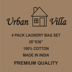 Urban Villa Laundry Bags 4-Pack 28”x36" Extra-Large Cotton Canvas Heavy Duty Washable Durable Travel Laundry Sacks with Drawstring Closure Reusable Hamper Liners for Dirty Clothes Delicates & Lingerie