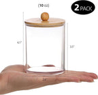 Tbestmax 10-Ounce Qtip Holder Bathroom Jars Canisters for Cotton Ball Swab Pad Storage Dispenzer, Bamboo Lid (2 Pack)