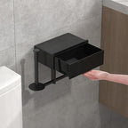 Modern Wall-Mounted Toilet Paper Holder with Storage Shelf, Black Bathroom Tissue Dispenser with Wipes Container, Multi-Function Organizer