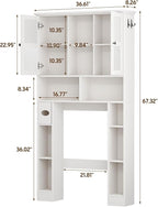 Over The Toilet Storage Cabinet, Bathroom Shelf Over Toilet with Hammered Grain Glass Doors and Adjustable Shelves, Freestanding Home Space Save Toilet Rack for Restroom, Bathroom, Laundry (White)