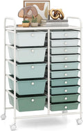 RELAX4LIFE 15-Drawer Storage Drawer Carts - Mobile Rolling Utility Cart w/Wheels, Craft Organizer for Classroom Organization and Storage, School, Office, Home, Storage Organizer Cart (Gradient Green)