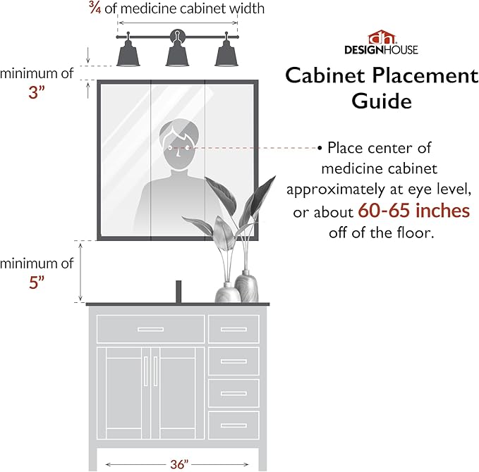 Design House Richland Medicine Cabinet with 5 Lights, Fully Assembled, Wall Mounted, 3 Mirrored Doors, Wood Frame, Oak Finish, 36 in x 5 in x 30 in, 530618-NOK