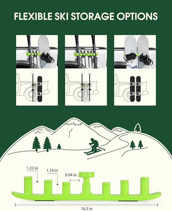 Magnetic Ski Holder for Side of Car – Rig Strips Magnetic Snowboard Mount – Prevent Ski and Snowboard from Tipping Over – Protects Vehicle from Scratches - Snowboard Accessories (Green)