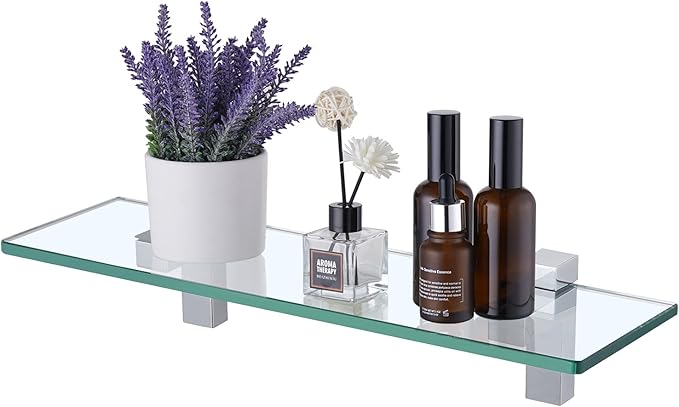 KES Glass Shelf for Bathroom, Glass Wall Shelves 16 Inch Floating Shelf Polished Chrome Finish, BGS3201S40