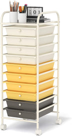 GOFLAME 10-Drawer Rolling Storage Drawer Cart, Utility Cart with Removable Drawers & Metal Frame, Mobile Art Craft Drawer Cart with Lockable Wheels for Home, Office, Studio, School, Yellow