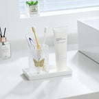 Luxspire Bathroom Vanity Tray, Mini Soap Dispenser, Small Ceramic Perfume and Jewelry Dish, Trinket Holder, Rectangle Candle Tray, Bath Organizer Kitchen Sink Narrow Dish, White