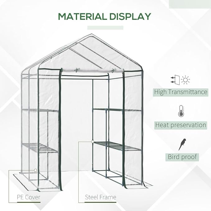 Portable Walk-in Greenhouse with Shelves, Outdoor Plant Protection Cover for Seedlings, Fruits, Flowers, and Vegetables