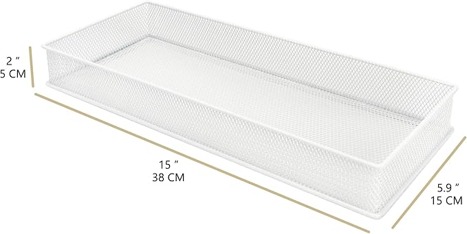 Annova Mesh Stackable Drawer Cabinet and Shelf Organizer Bins Storage Basket School Office Supply Holder Tray- Set of 2 (White, 6x15x2 Inch)