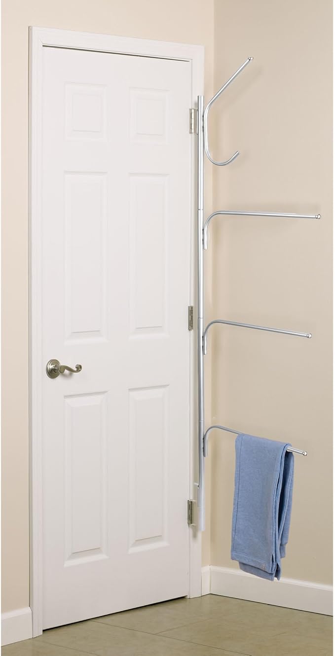 Household Essentials Hinge-It Clutterbuster Steel Valet Family Towel Bar, Silver