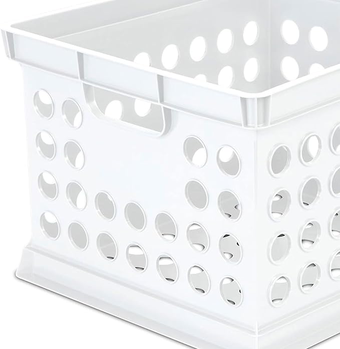 Sterilite Stackable Plastic Storage Crate Bin Organizer File Box with Handles for Home, Office, Dorm, Garage, or Utility Organization, White, 12-Pack