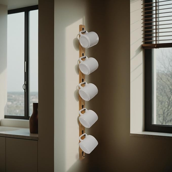 Wall Mounted Coffee Cup Holder Set of 2 – Stylish Mug Rack Hooks for Space Saving Display, Ideal for Organizing Kitchen, Office, Coffee Bar, & Home Décor. Perfect Cup Storage Solution!