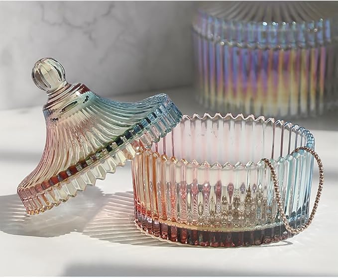 Colorful Glass Jar With Lid,Christmas Candy Dish,Candy Cookie Jars,Jewelry Box,Biscuit Containers Food Storage,Decorative Jar(Multi-Color)