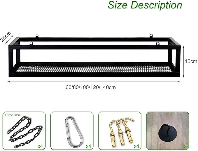 Metal Ceiling Plant Shelf with Ceiling Iron Chain Ceiling Mounted Storage Racks/Shelving for Bars Restaurants Kitchens - Decor Stand/Floating Organizer Shelves(100x25x15cm)