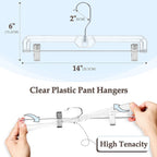 HOUSE DAY Clear Pants Hangers with Clips 25 Pack, Non-Slip Skirt Hangers for Women, Upgraded Heavy Duty Plastic Clip Hanger for Pants, Trousers, Jeans, 14" Short Hanger, 360-Rotating Swivel Hook