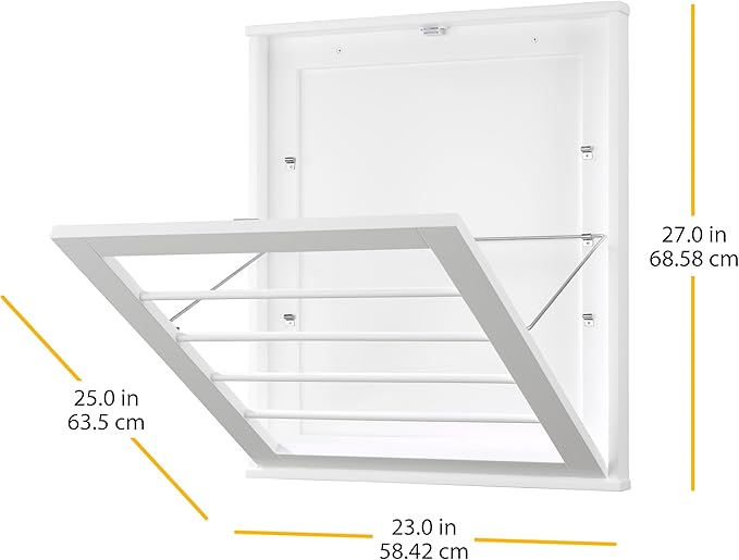Whitmor MDF, Wood, Steel Wall Mounted Drying Rack for Storage, White