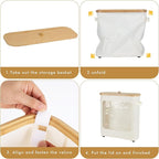 Toilet Paper Storage Basket with Lid and Handle, Foldable Toilet Paper Organizer, Large Capacity Bathroom Storage Holder for 12 Mega or 16 Regular Rolls, Beige