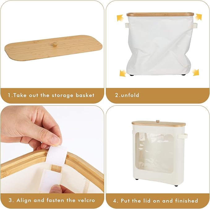 Toilet Paper Storage Basket with Lid and Handle, Foldable Toilet Paper Organizer, Large Capacity Bathroom Storage Holder for 12 Mega or 16 Regular Rolls, Beige