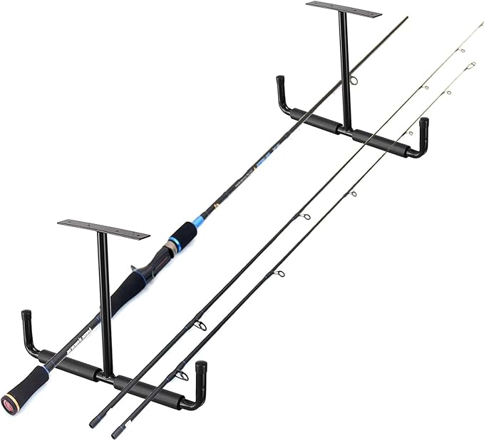 HOME RIGHT Overhead Garage Storage Rack, 16.5 Inch Heavy Duty Ceiling Double Storage Hooks Utility Hanger for Hanging Lumber Ladder Tool Bike & Other Bulky Items (2 Pack, Black)