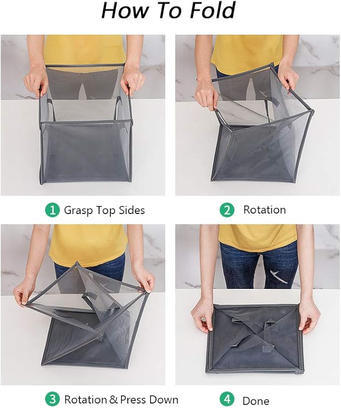 HONOMA Mesh Popup Laundry bags Hamper with Handles,Portable Durable Collapsible Storage Easy Folding Pop-Up Clothes Hampers Basket Foldable for Kids Room College Dorm or Travel (Grey,Single-Layer)